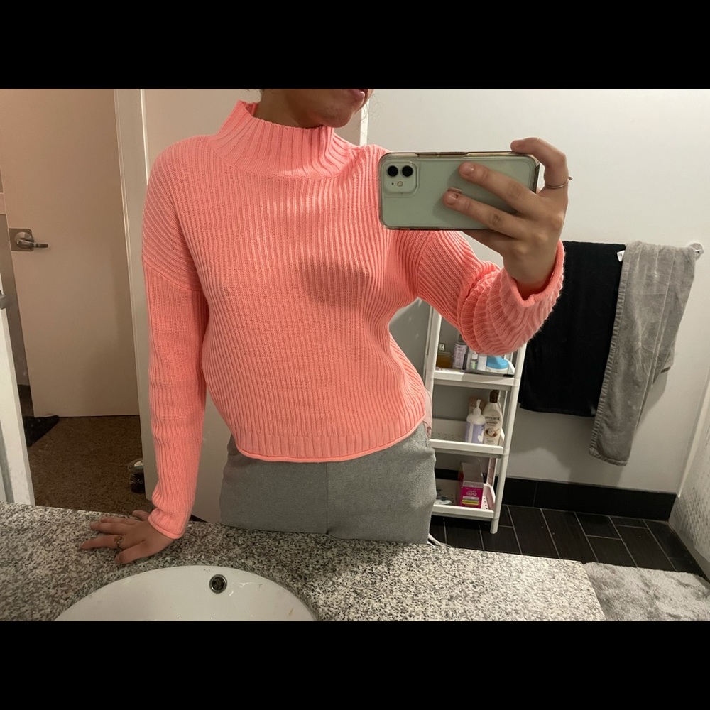 Neon pink cozy turtleneck sweater!